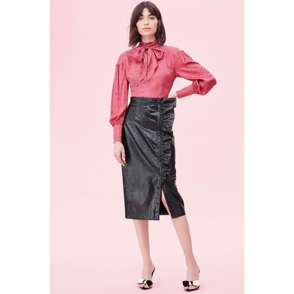 NWT Rebecca Taylor Faux Snake Midi Skirt Black Women’s Size 2 MSRP $395 - Picture 1 of 10